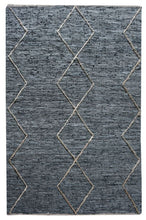 Blue 'Fabry' Textured Hand Woven Leather Modern Rug